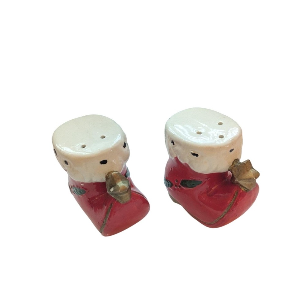 Vtg Santa Elf Shoes Salt & Pepper Shakers Stars/Holly‎ 2.25" Japan